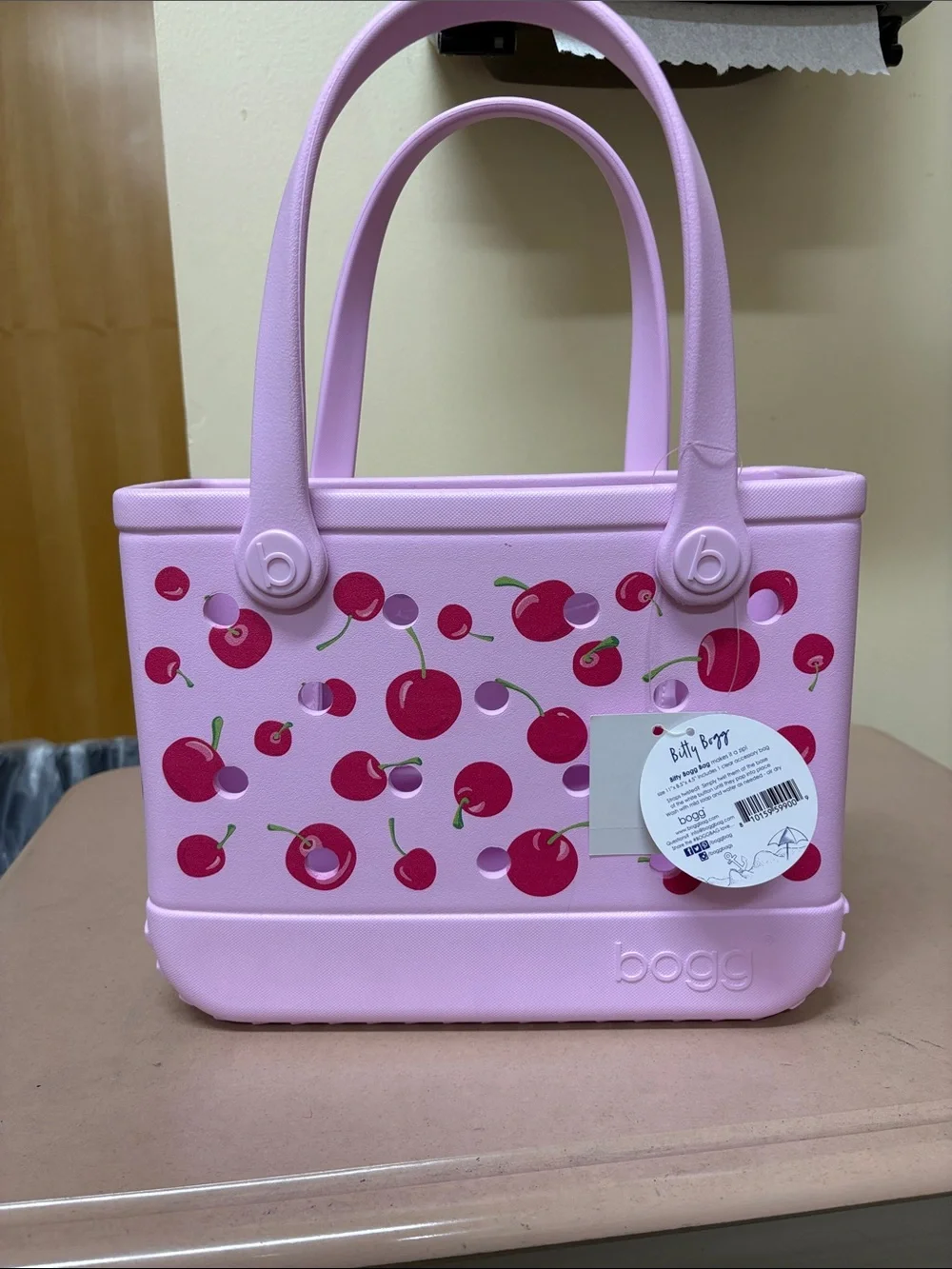 Bogg Bag Bitty Bogg Cherry Print Pink Mini Tote Beach Bag NWT
